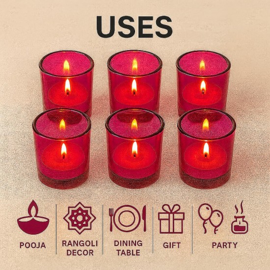 Tea Light Votive Glass Candle Holders – Perfect for Diwali, Weddings, Spa & Holiday Décor (Pack of 16, Pink)