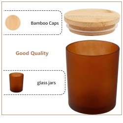 200 ml Frosted Amber Empty Candle Jars with Bamboo Lids