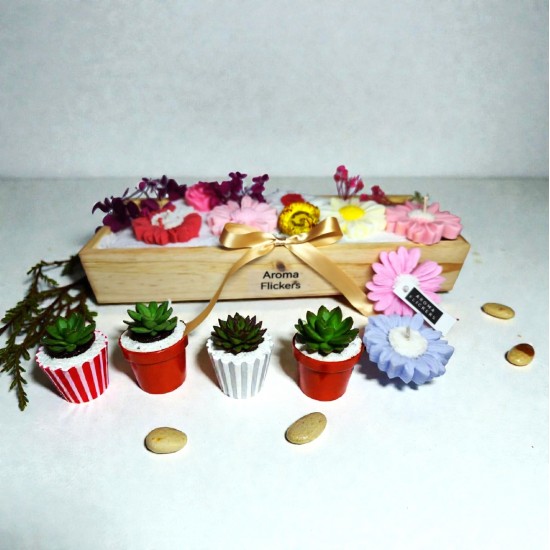 bouquet with wooden tray 