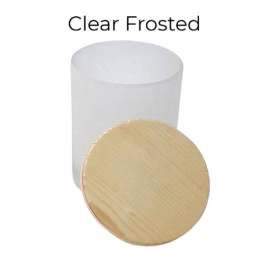 Clear Frosted 200ml candle glass with beautiful wooden lid